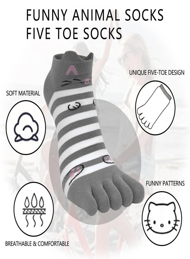 ABTRAV Womens Funny Toe Socks Five Finger Low Cut Socks Cartoon Toe Seperated Cotton Running Ankle Socks - Image 3